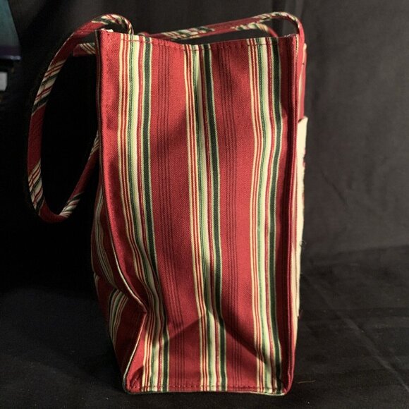 2005 Longaberger Embroidered Holiday Tote Bag Stripe Fabric 9" x 8" x 4.5" NWT - Picture 4 of 12